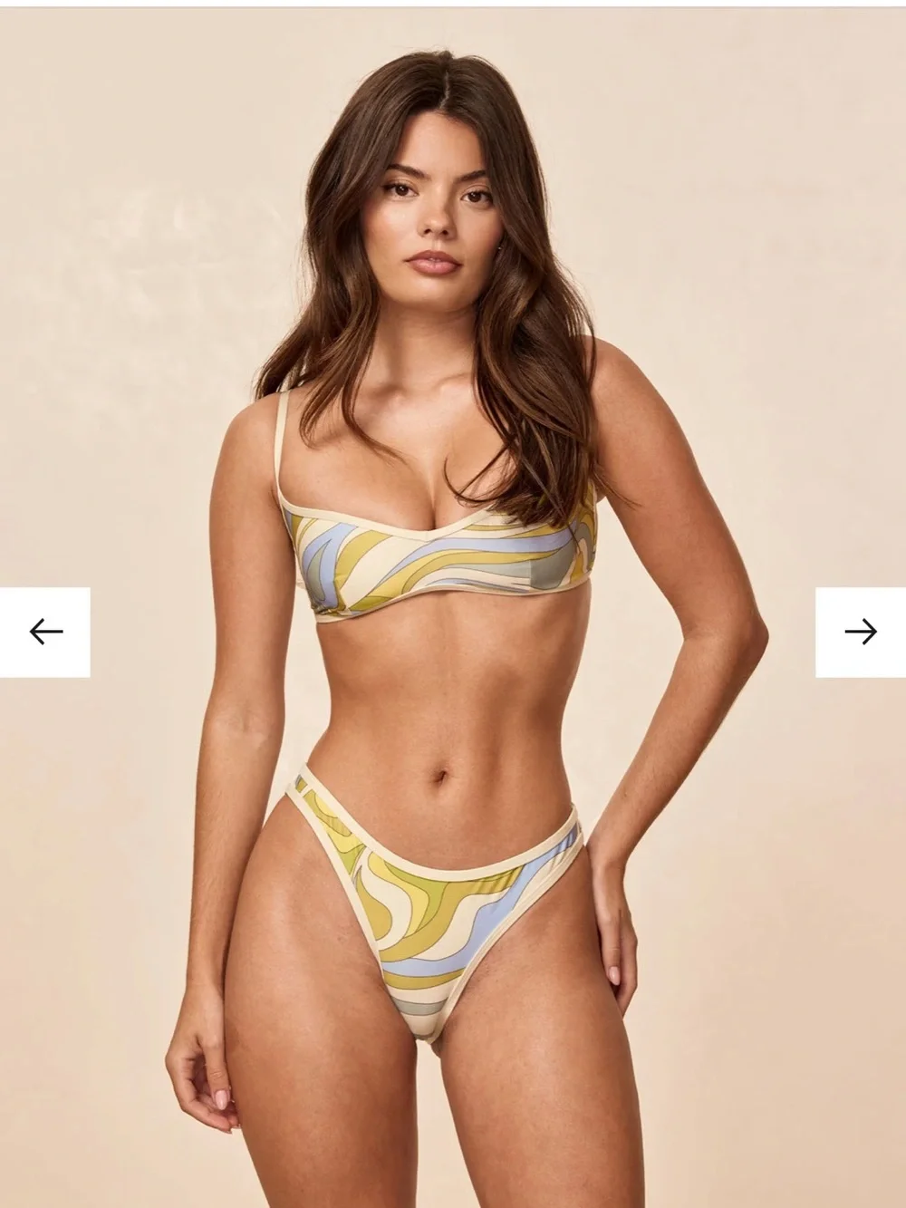 Striped Curve-Panel Bikini Set in Yellow and Light Blue